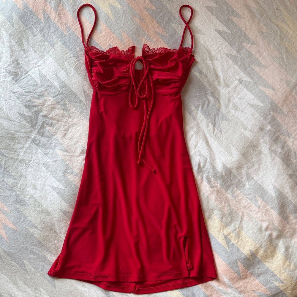 NWOT Red Lace-Trimmed Mini Dress